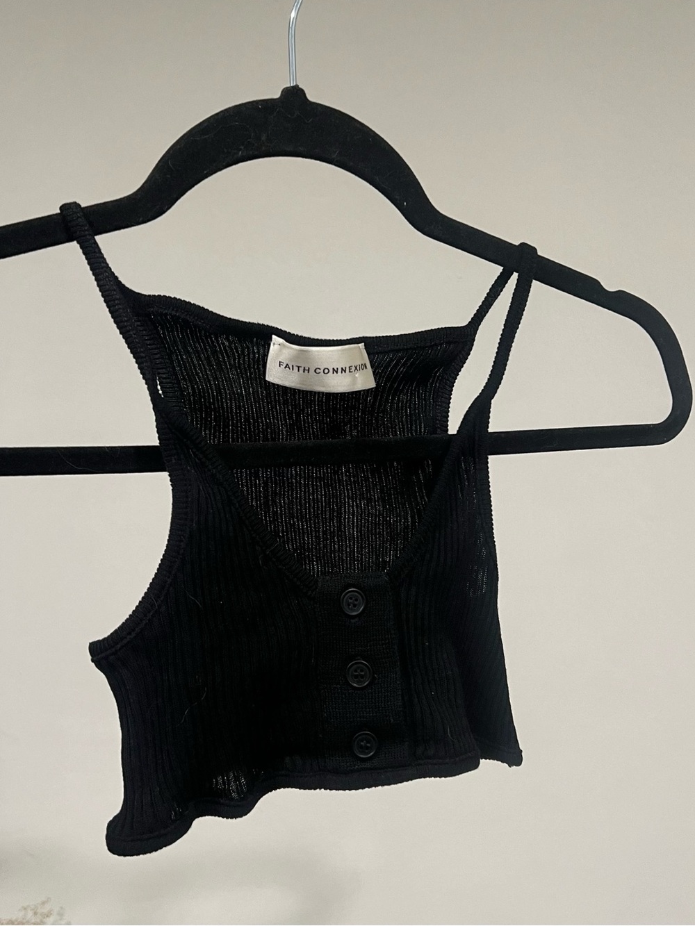 Faith Connexion Black Ribbed Button-Front Crop Tank Top